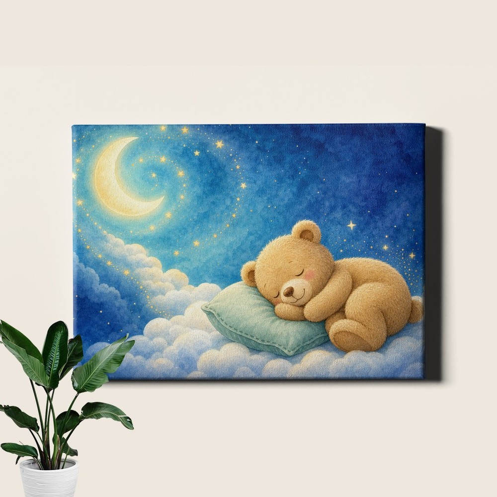 Sleeping Teddy Bear Poster Print Moon Stars Nursery Decor