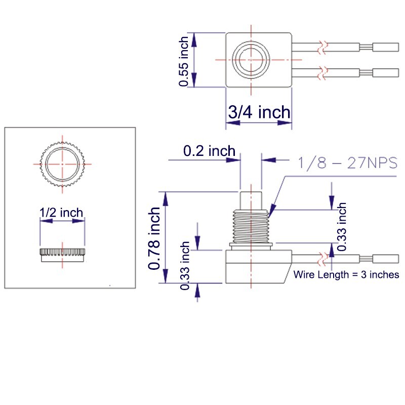 Zing Ear ZE-107S Inline Push Button Light Lamp Canopy Switch Single Pole On Off gallery