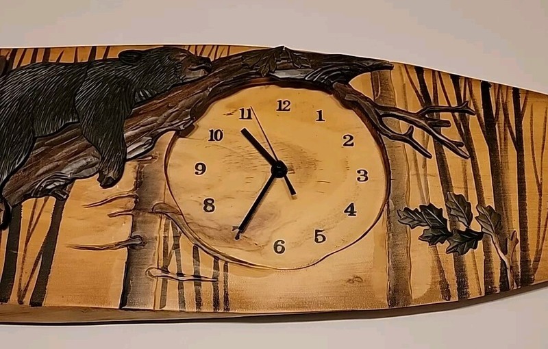 Napping Black Bear Wood Wall Clock - 35" W x 10" H gallery