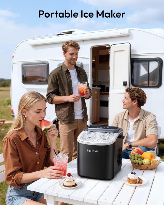 Countertop Ice Maker Machine with Handle, 26lbs in 24Hrs, 9 Ice Cubes in 6 Mins gallery
