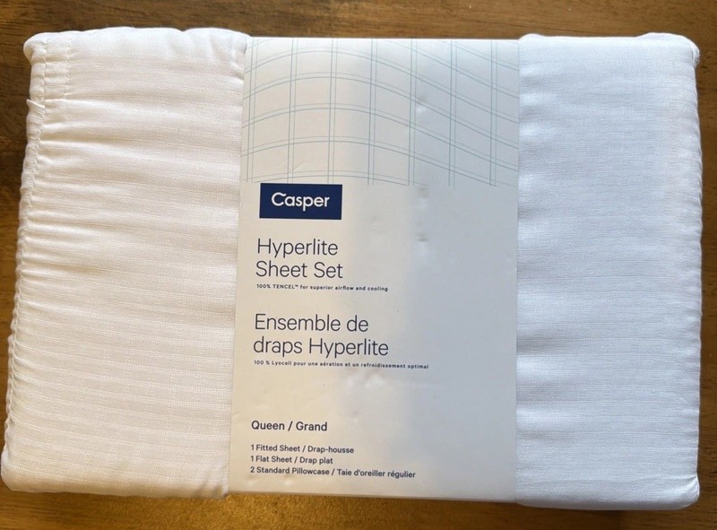 Casper Hyperlite Cooling Grid Weave 100% Lyocell WHITE 4pc QUEEN Sheet Set NWT! gallery