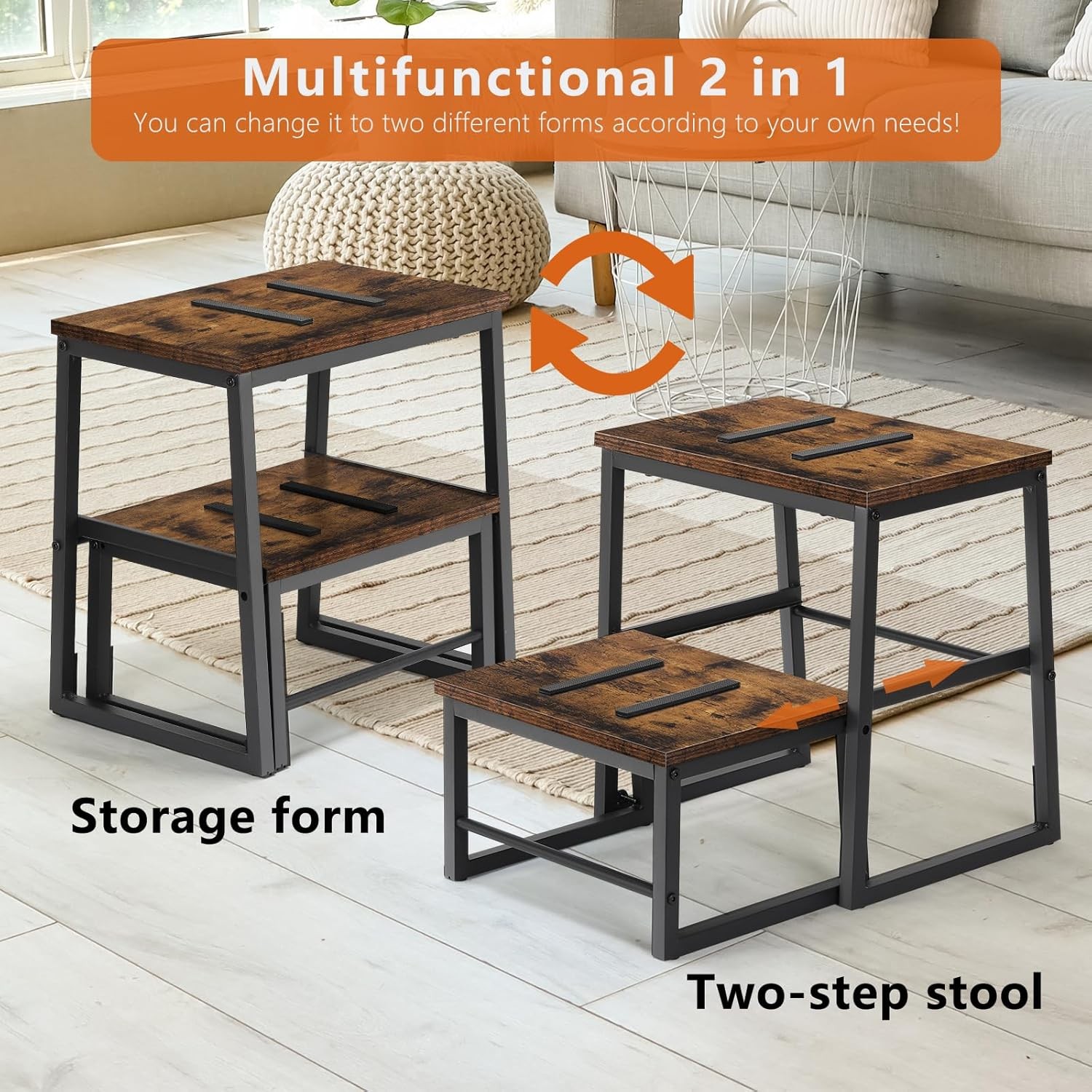 Wooden Step Stools for Adults 350Lbs Foldable Foot Stool for High Bed Kitchen RV gallery