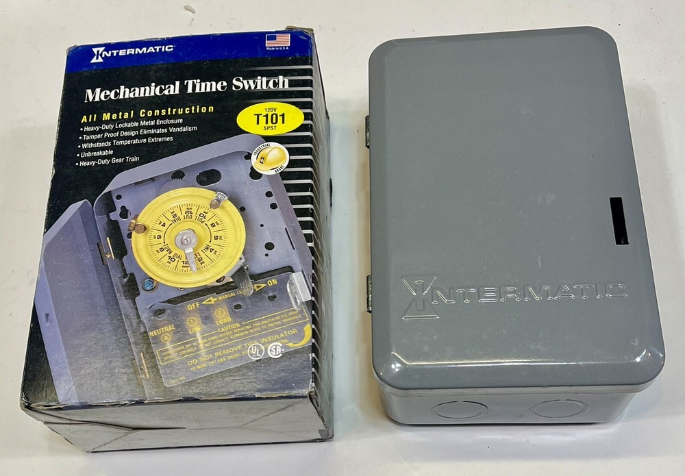 Intermatic T101R SPST 24 Hour Mechanical Time Switch Gray, 120V Electric Timer