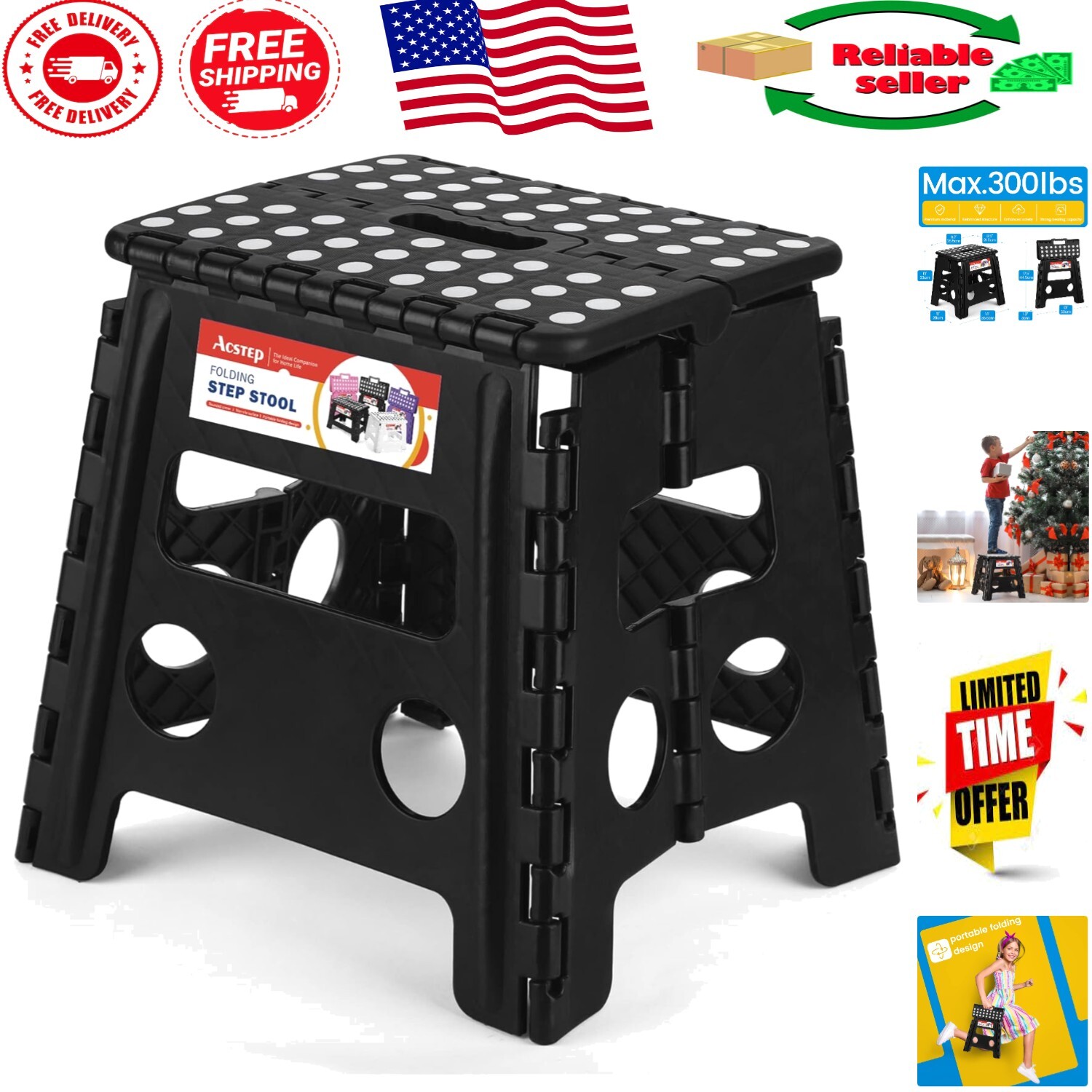 13” Heavy Duty Foldable Stool - Modern Non-Slip Design for All Rooms gallery