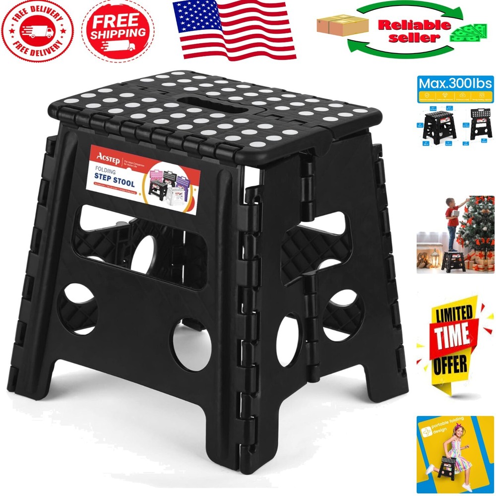 13” Heavy Duty Foldable Stool - Modern Non-Slip Design for All Rooms
