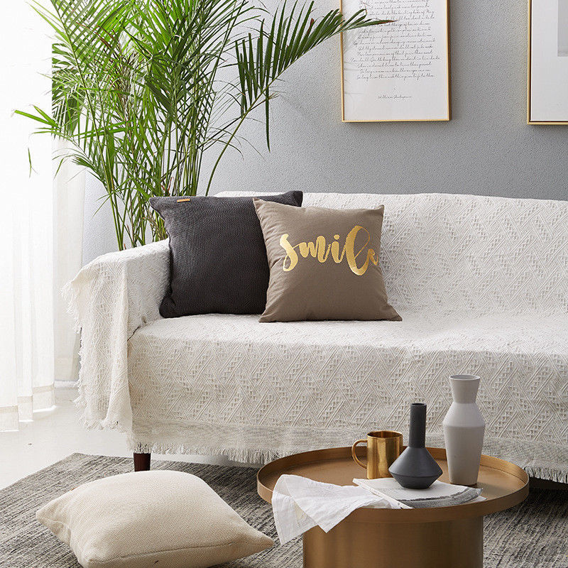 Plain Weave Fringed Blanket Cotton Throws Sofa Settee Bed Dust Cover Home Decor gallery