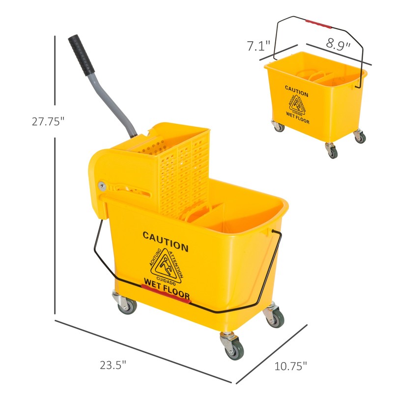 5 Gallon Mini Press Mop Bucket with Wringer 20L Rolling Cart Yellow gallery