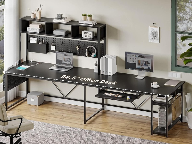 L Shaped Gaming Desk, Reversible Computer Desk with Power Outlet and Pegboard gallery