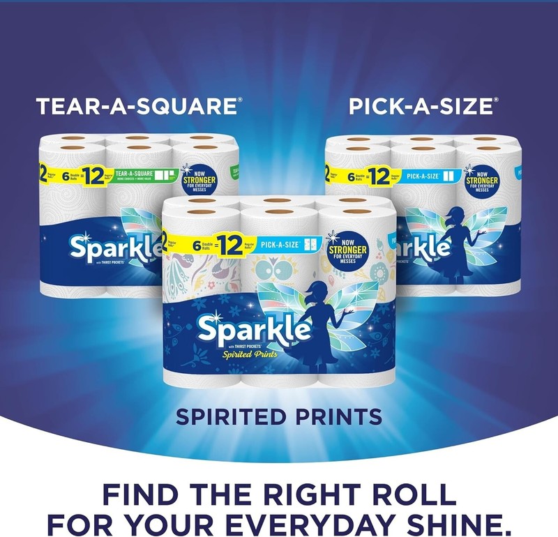 Sparkle Pick-A-Size Paper Towels Spirited Prints 6 Double Rolls = 12 Regular gallery