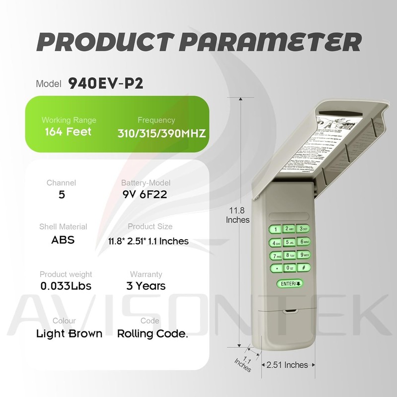 Chamberlain 940EV-P2 Wireless Universal Garage Door Opener Keypad Remote Control gallery
