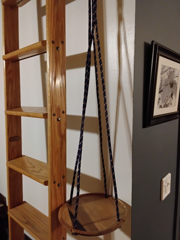 New Rustic Wood Floating 10 in. Shelf/Plant tray holder round, 34 in. hanging gallery