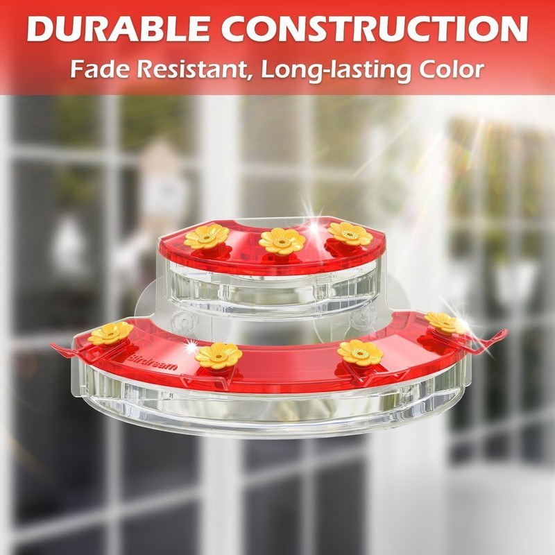 Birdream 2 Pack Window Hummingbird Feeders for Outdoors, with 2 Pack, Red gallery