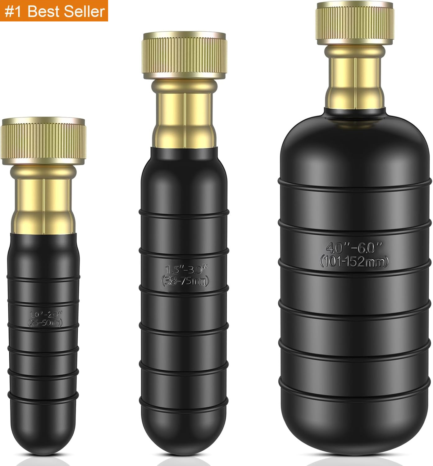 3-Pack Drain Bladder Kit, Water-Powered Rubber Drain Cleaning Bladder, Fits 1 to gallery