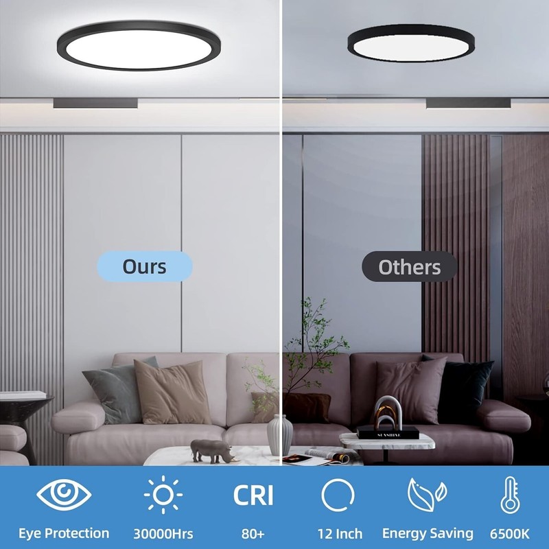 2 Pack 12 inch LED Flush Mount Ceiling Light Fixture, Day White 6000K Thin Round gallery