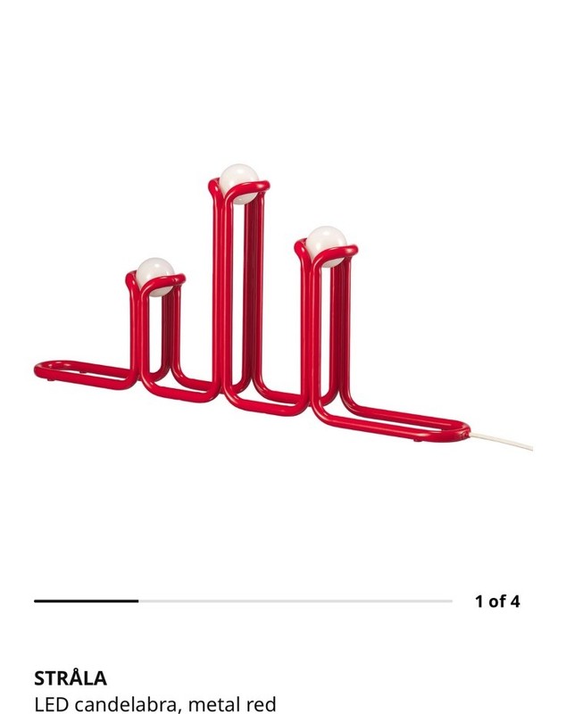 IKEA x Gustaf Westman Vinterfint Strala LED Candelabra Lamp Metal Red, RARE gallery
