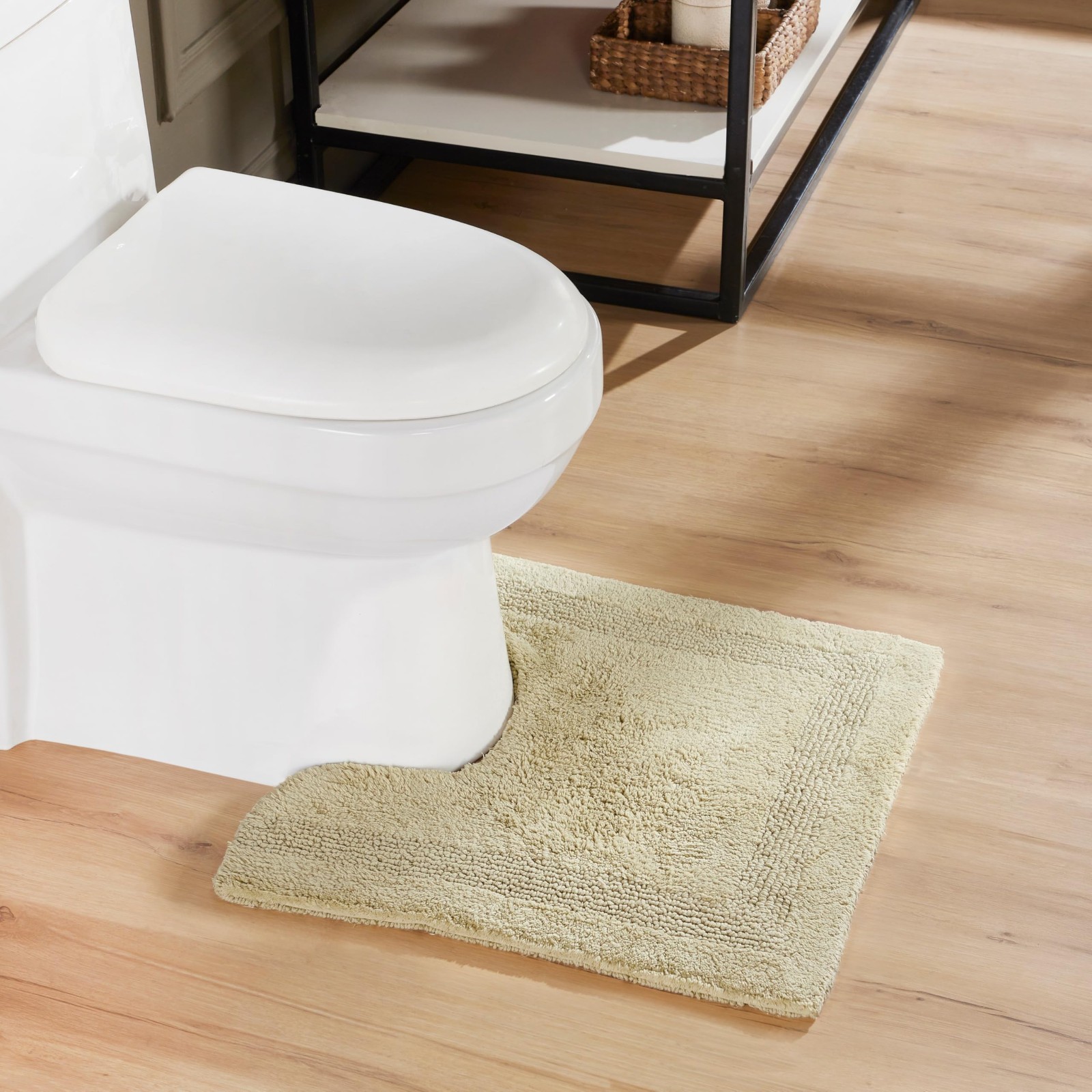 Lux Collection 100% Cotton Sand Contour Bath Mat 20x20 Reversible Tufted gallery