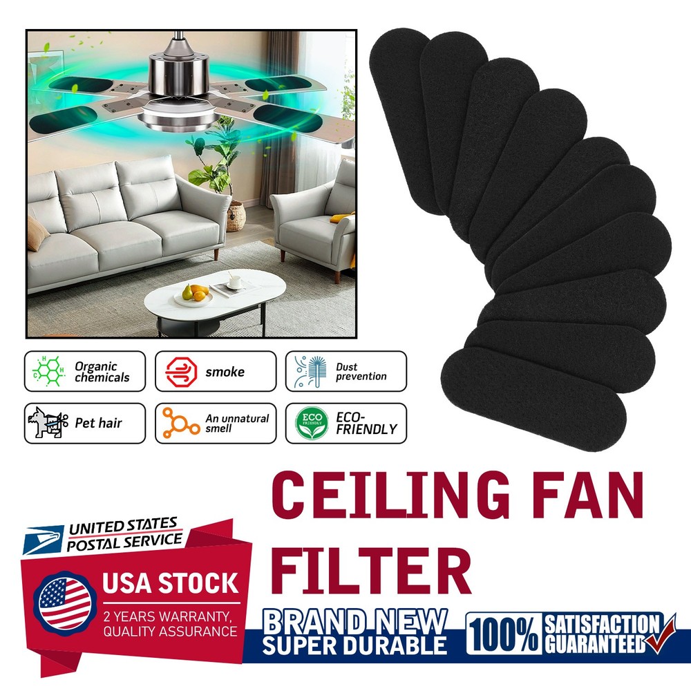 10 Pack Ceiling Fan Filters for Blades Activated Coconut Carbon Air Purifier Pad