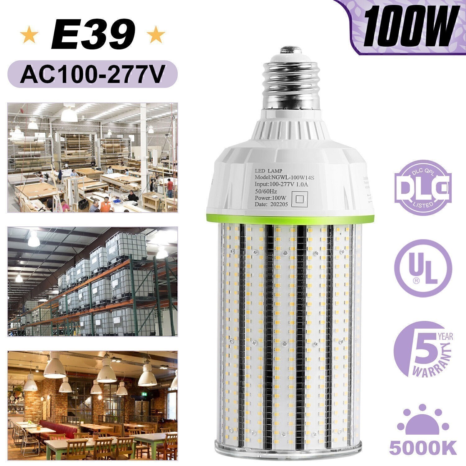 100W LED Corn Lights AC100-277V Warehouse Parking Lot Retrofit Light Bulb 5000K gallery