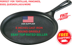 Cast Iron Griddle 8inch Round Comal Para Tortillas Flat Pan Pre Seasoned Skillet