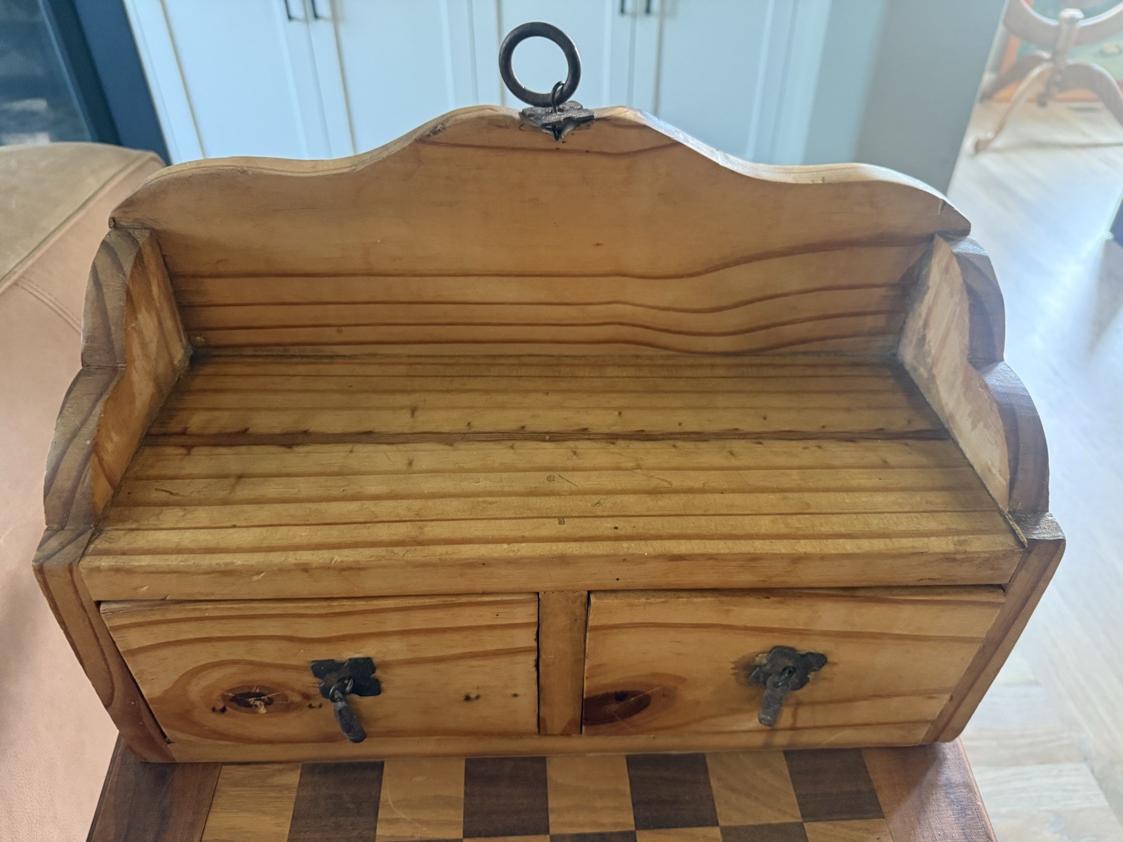 Vintage Handmade Solid Pine Wood Rustic Farmhouse Storage Cabinet 2 Drawers gallery