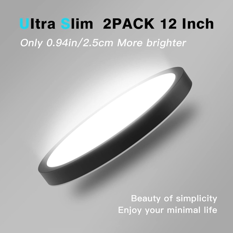 2 Pack 12 inch LED Flush Mount Ceiling Light Fixture, Day White 6000K Thin Round gallery