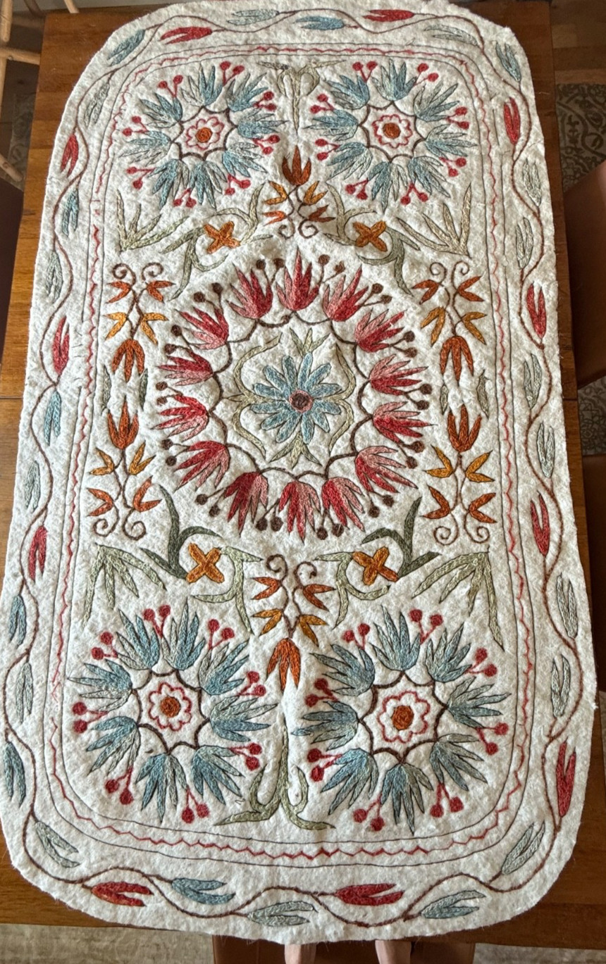 FELTED WOOL RUG-BLANKET-THROW. MULTI COLOURED FLORAL 34 X 62 gallery