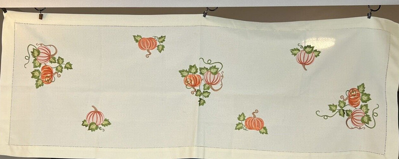 Pumpkin EmbroideryTable Runner Linen-Look Cream 54 x 20 gallery