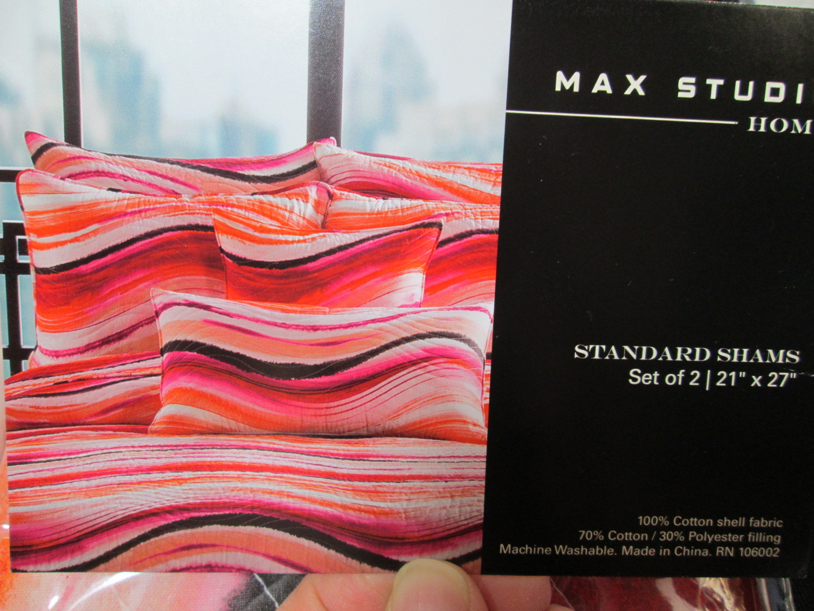 New Max Studio Two Standard Shams - Red, Orange, Black and Pink Wave NIP gallery