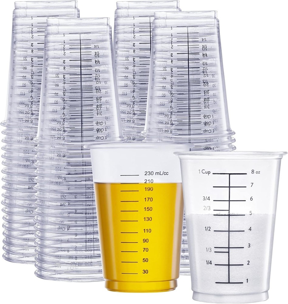 25 Pack Disposable Plastic Measuring Cups for Baking Cooking Epoxy Resin Mixing