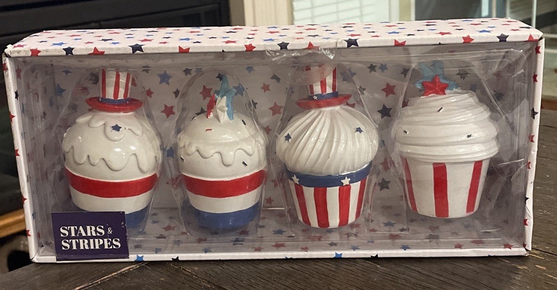 Patriotic Ceramic Cupcakes Decor. Set Of 4. Stars & Stripes gallery