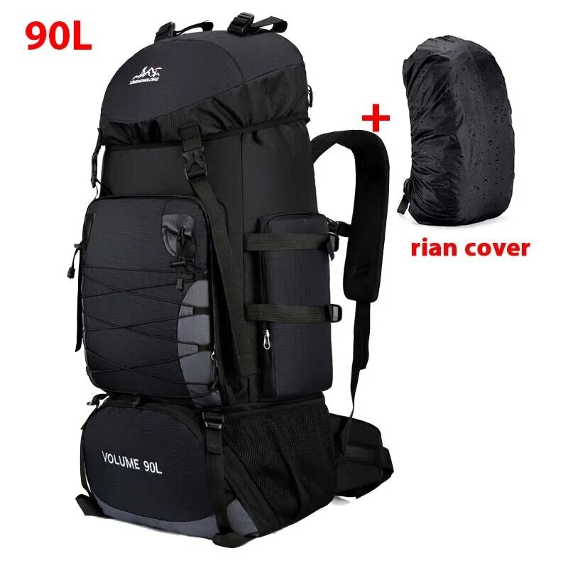 90L Black Hiking Backpack with Rain cover 5