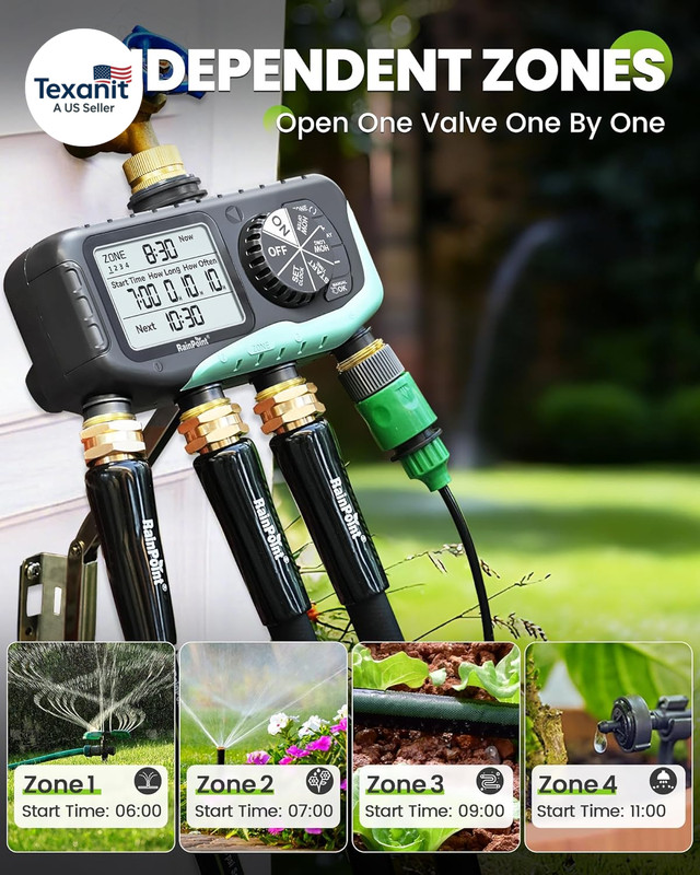 Sprinkler Timer 4 Zone, Water Timer for Programmable, for Soaker Hose with Rain gallery