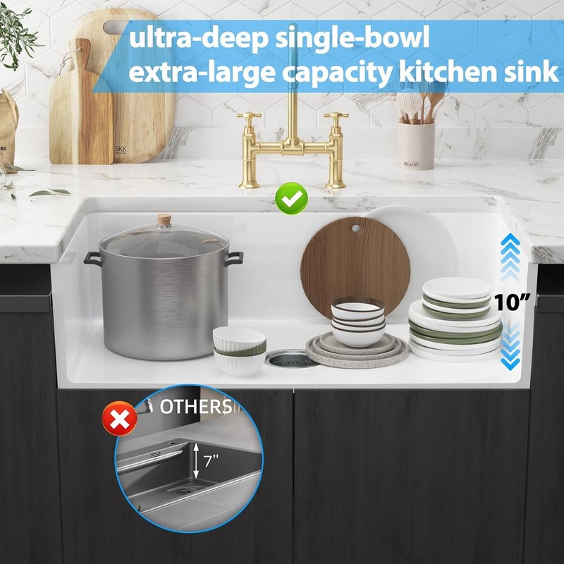 33/36In Ceramic Undermount Kitchen Sink W/Protective Bottom Grid Sink Strainer gallery