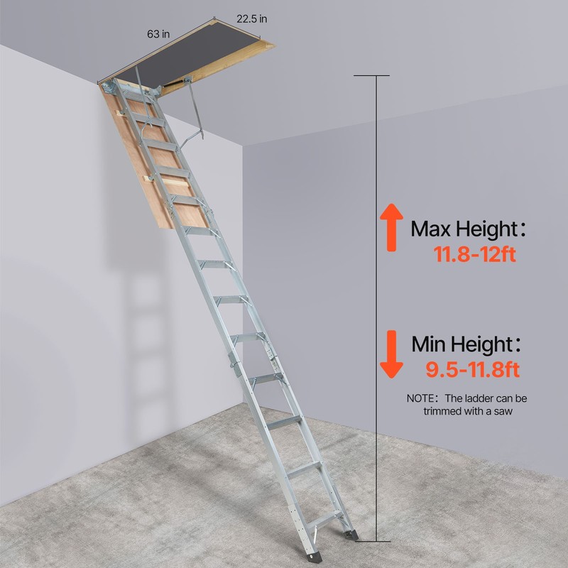 Folding Attic Ladder Aluminum Adjustable Portable Loft Stairs Ceiling gallery