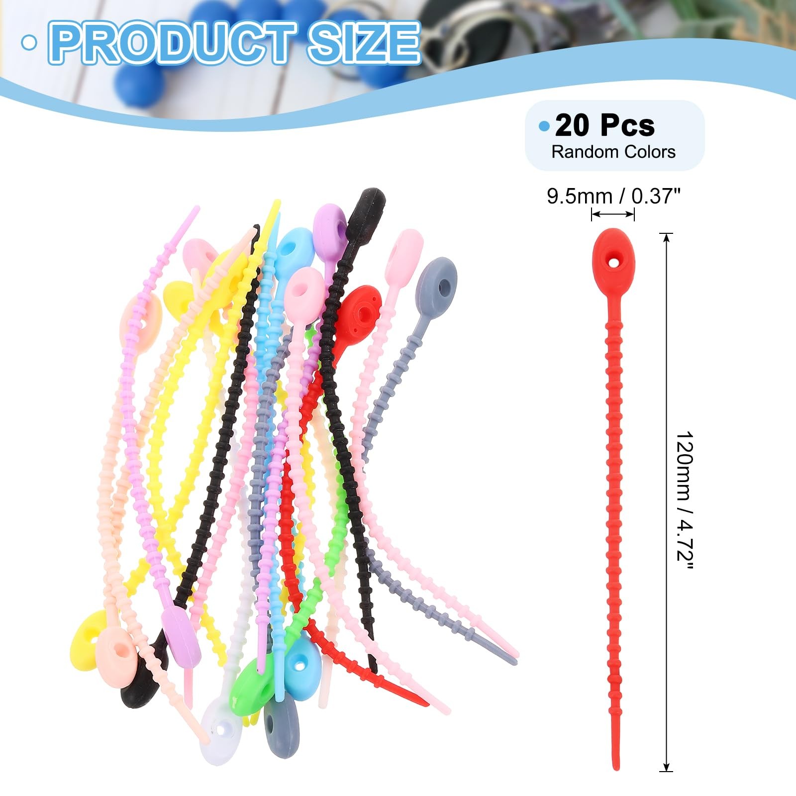 uxcell 20Pcs 5" Silicone Cable Ties, Reusable Zip Ties Strips 5", Multicolor gallery