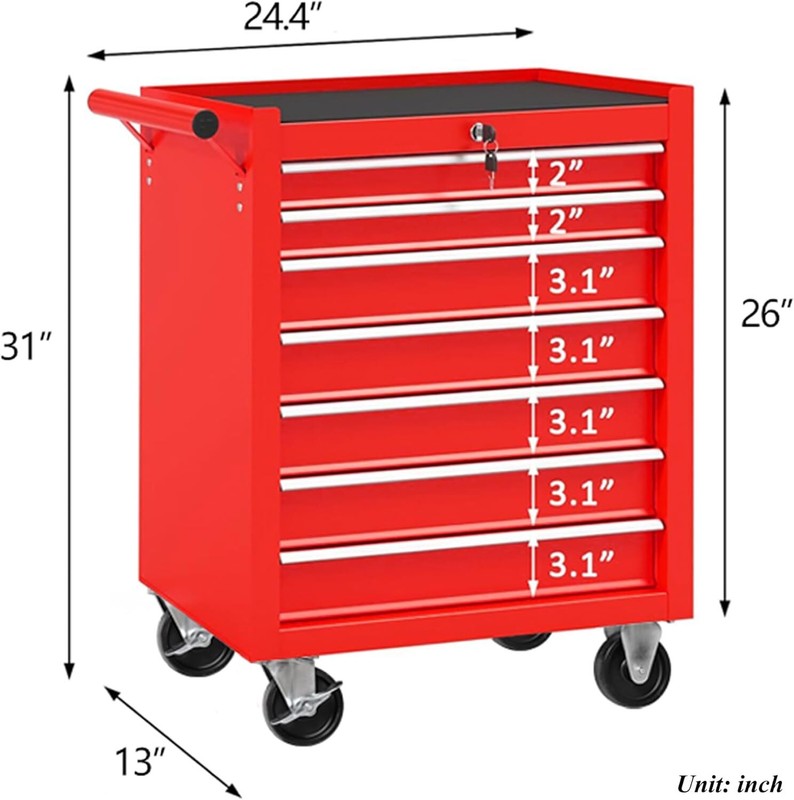 Red 7 Drawers Rolling Tool Chest on Wheels，Rolling Tool Cart Box Storage Cabinet gallery