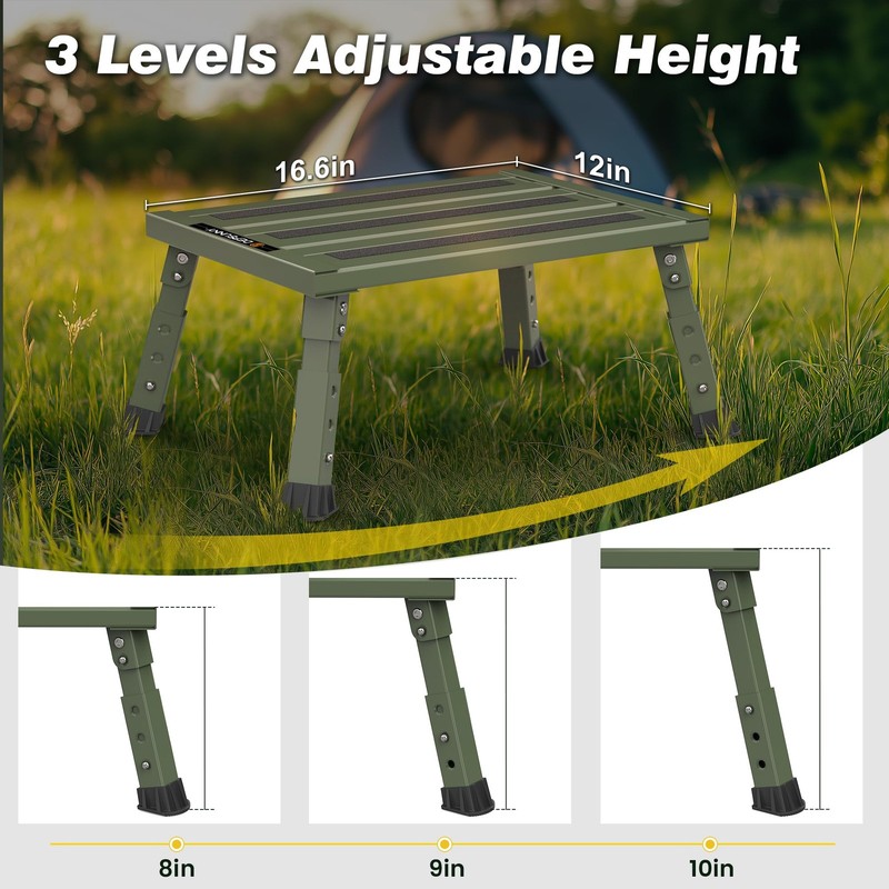 Adjustable RV Step Stool 3 Steps, Foldable, AntiSlip, 1,000 lb Capacity gallery