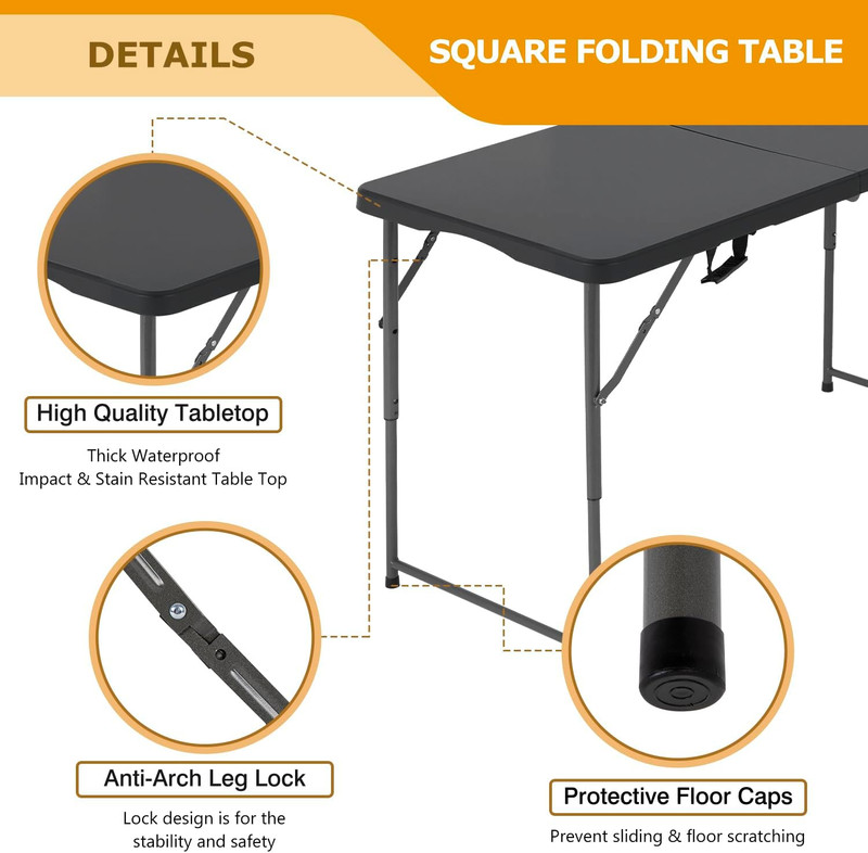 FDW 4FT Folding Table Half Portable Foldable Table Picnic Table for Office Home gallery