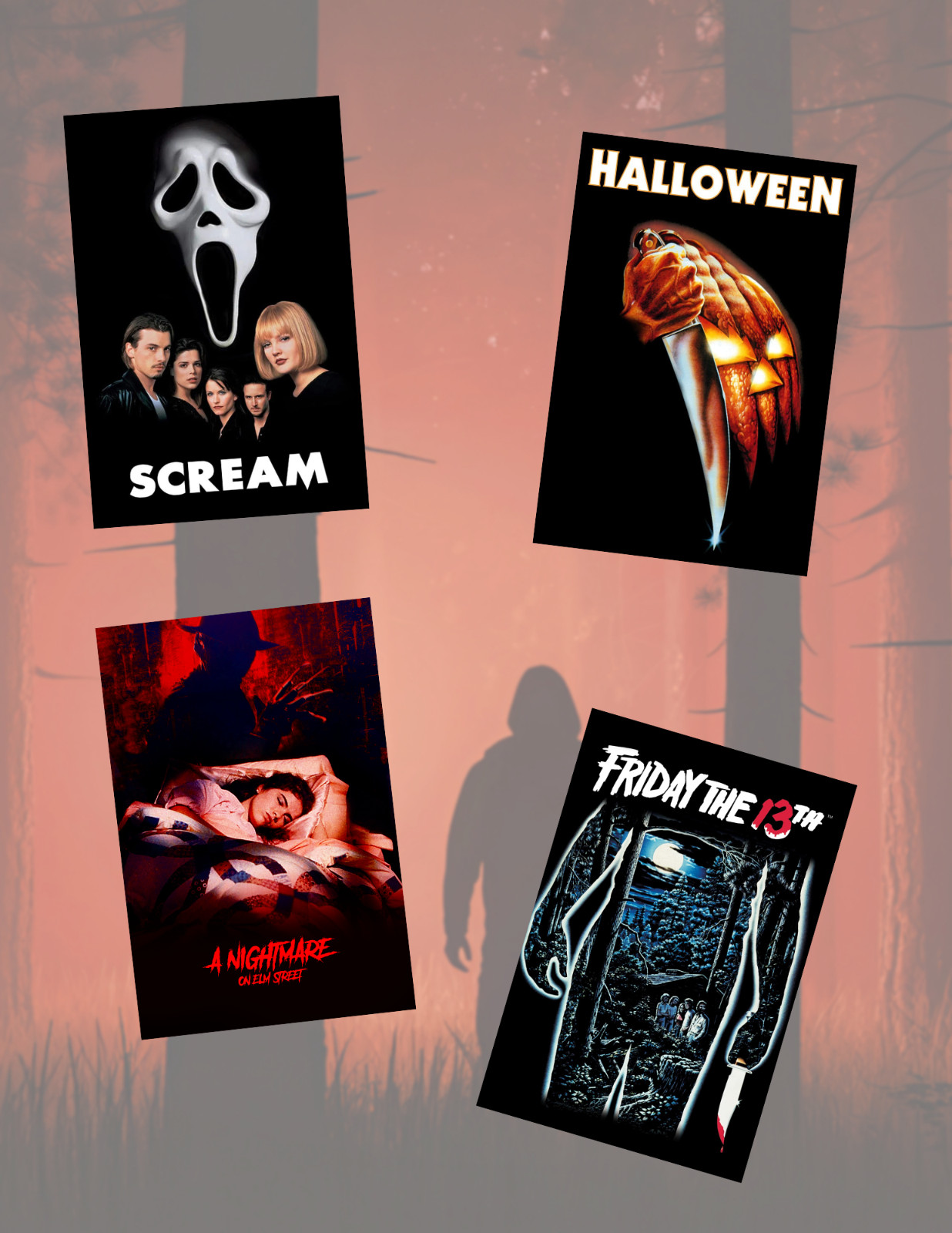 Classic Horror Slasher Movie Posters Style 4pc Sticker Pack gallery