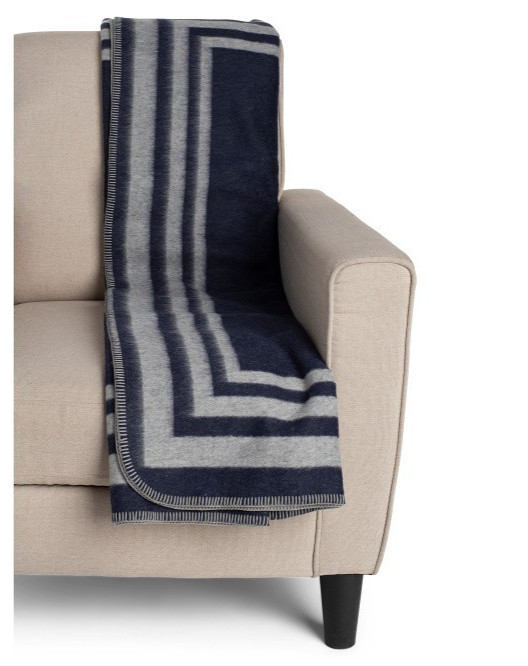 Alicia Adams Alpaca Montauk Throw Blanket Navy Grey Peru; NWT gallery