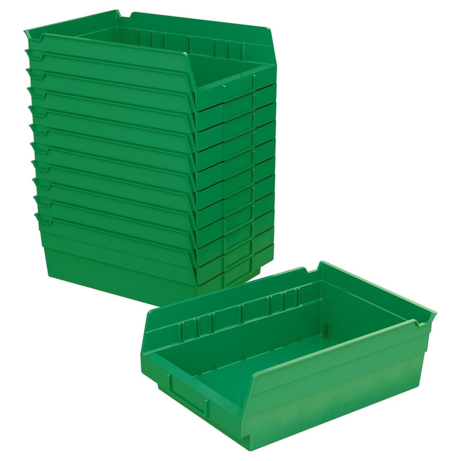 Akro-Mils 12 Pack Plastic Storage Shelf Bins, Space-Saving Organizers, Green gallery