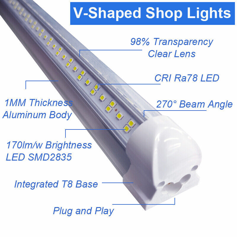 12Pack LED Shop Light 8FT T8 Integrated Single Fixture 144W 18000lm 6500K White gallery