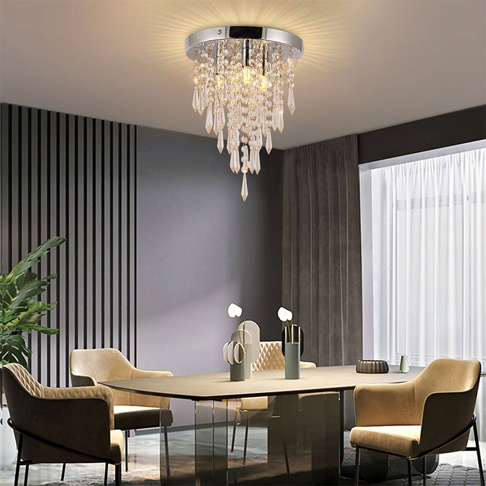 3-Light Modern Crystal Chandelier Flush Mount Light Pendant Ceiling Lamp Fixture gallery