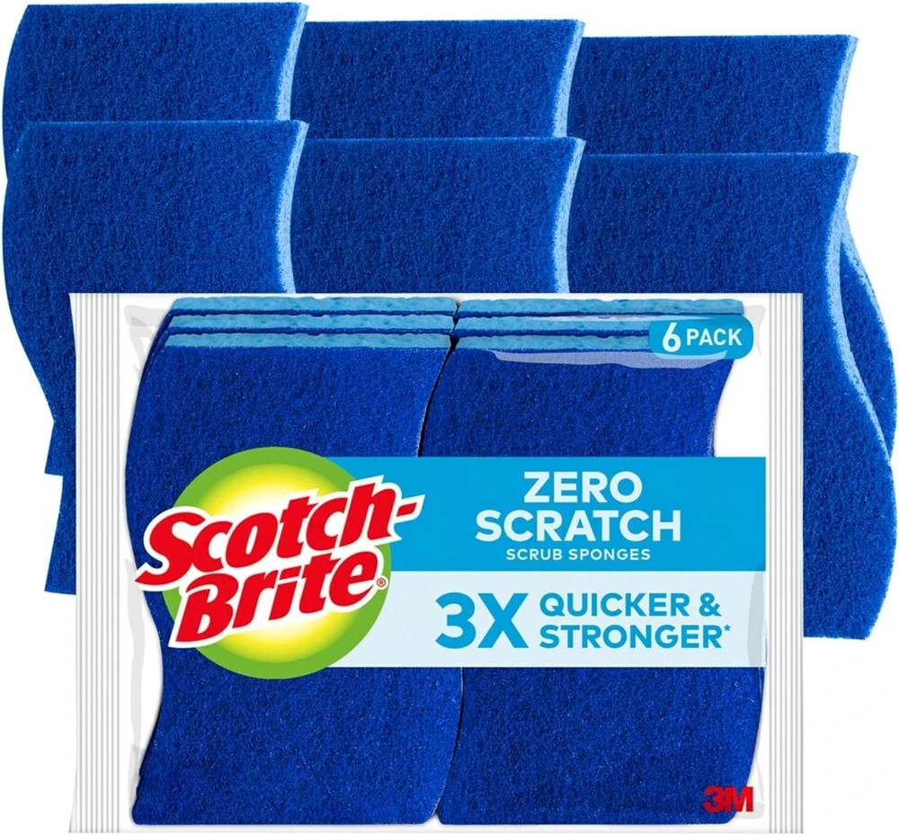 Scotch-Brite Zero Scratch Scrub Sponges, 6 Kitchen Sponges for Washing Dishes