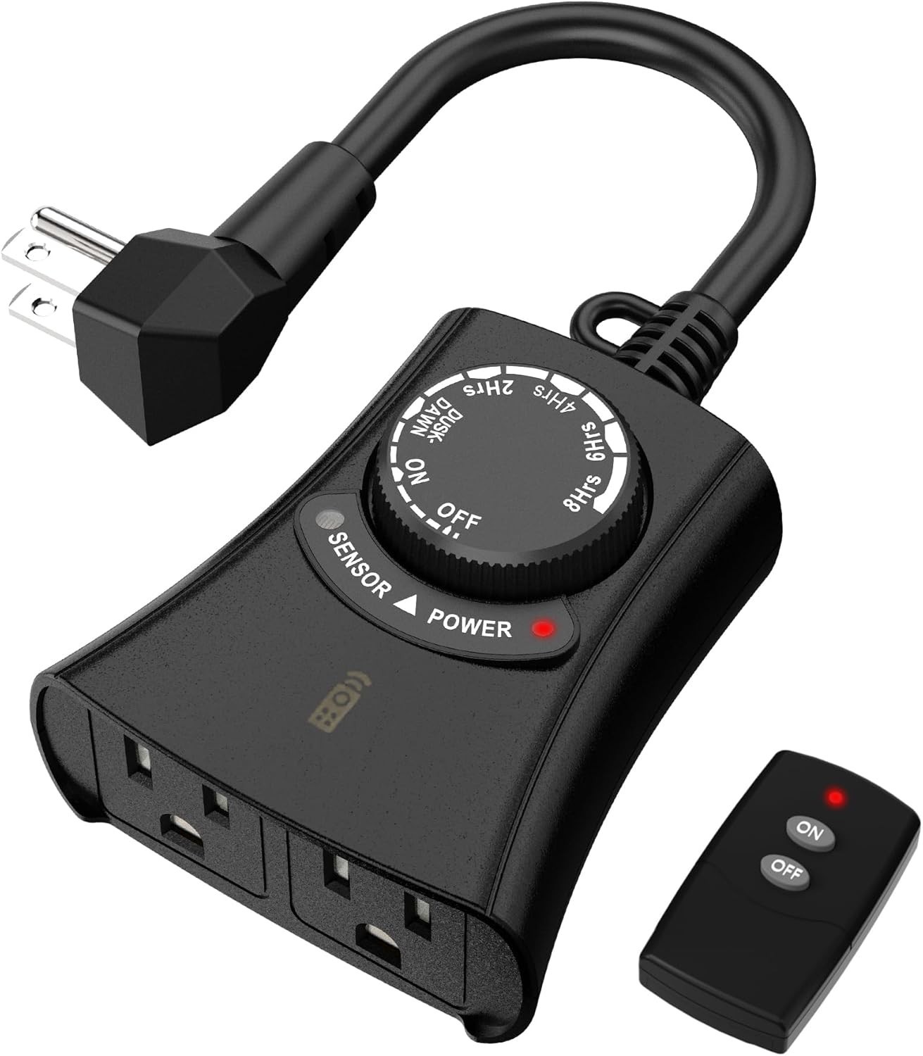 HBN Outdoor Light Timer with Remote Control, Waterproof Light Sensor, 2 Outlets gallery