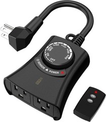 HBN Outdoor Light Timer with Remote Control, Waterproof Light Sensor, 2 Outlets