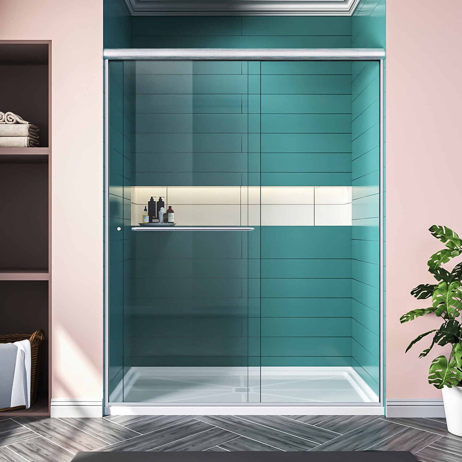 ELEGANT Double Sliding Shower Door 72" H Semi-Frameless Bypass 1/4" Clear Glass gallery