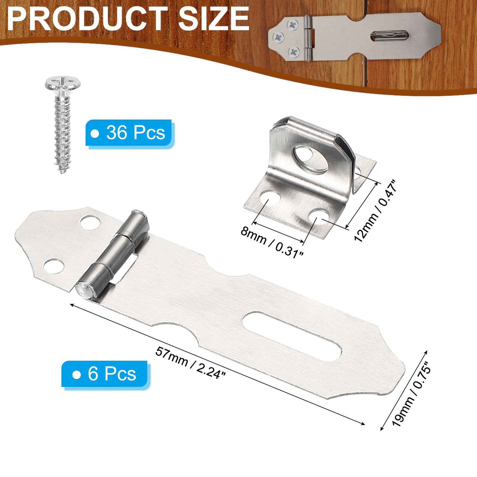 6 Pcs 2.2" Hasp Lock Latch Stainless Steel Packlock Clasp with Screw Silver gallery