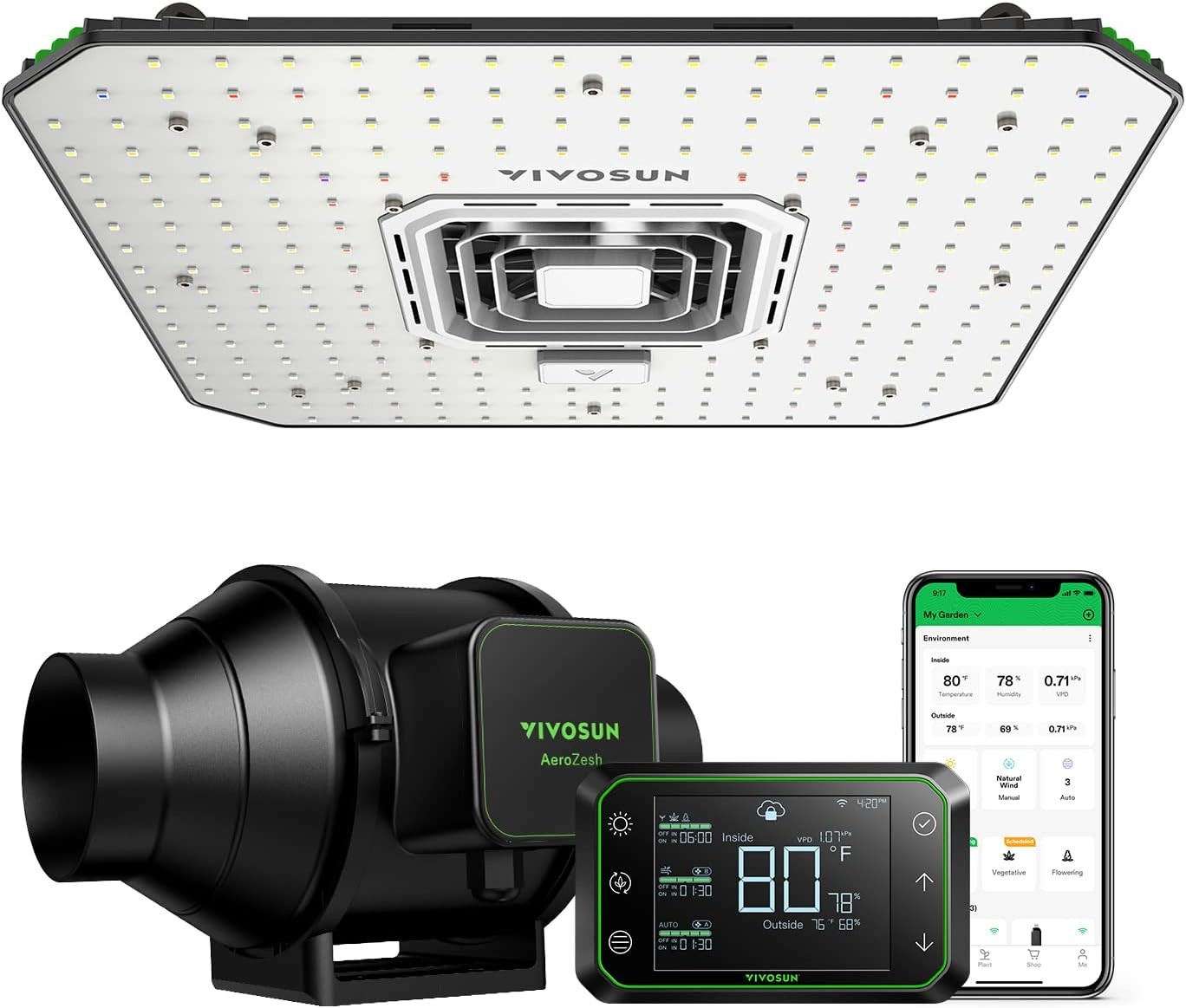 VIVOSUN 2-in-1 WiFi E42A Ventilation Kit A100 LED Grow light & S4 Inline Fan gallery