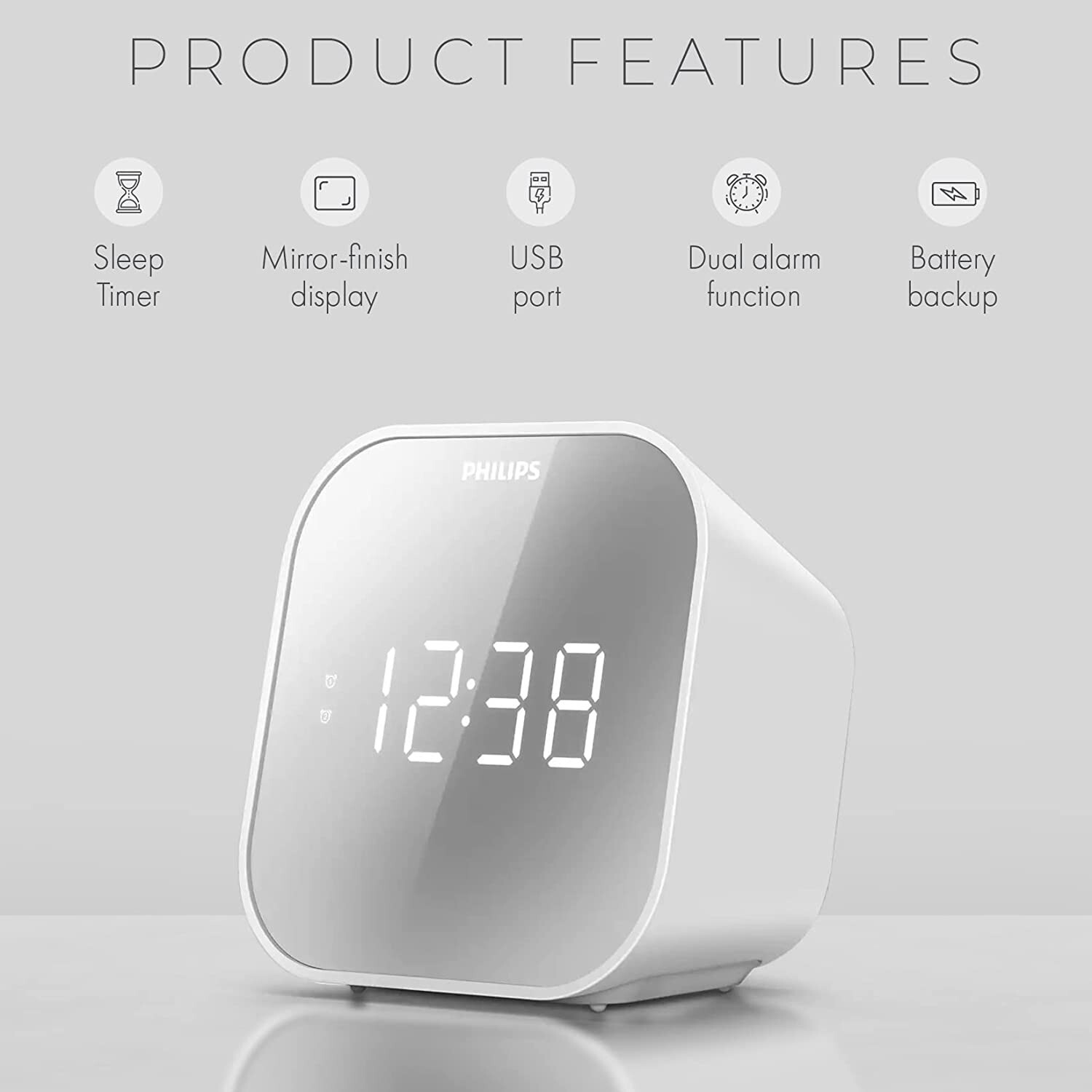 Philips Alarm Radio Clock With USB. Easy Snooze. USB Port- Battery Backup gallery